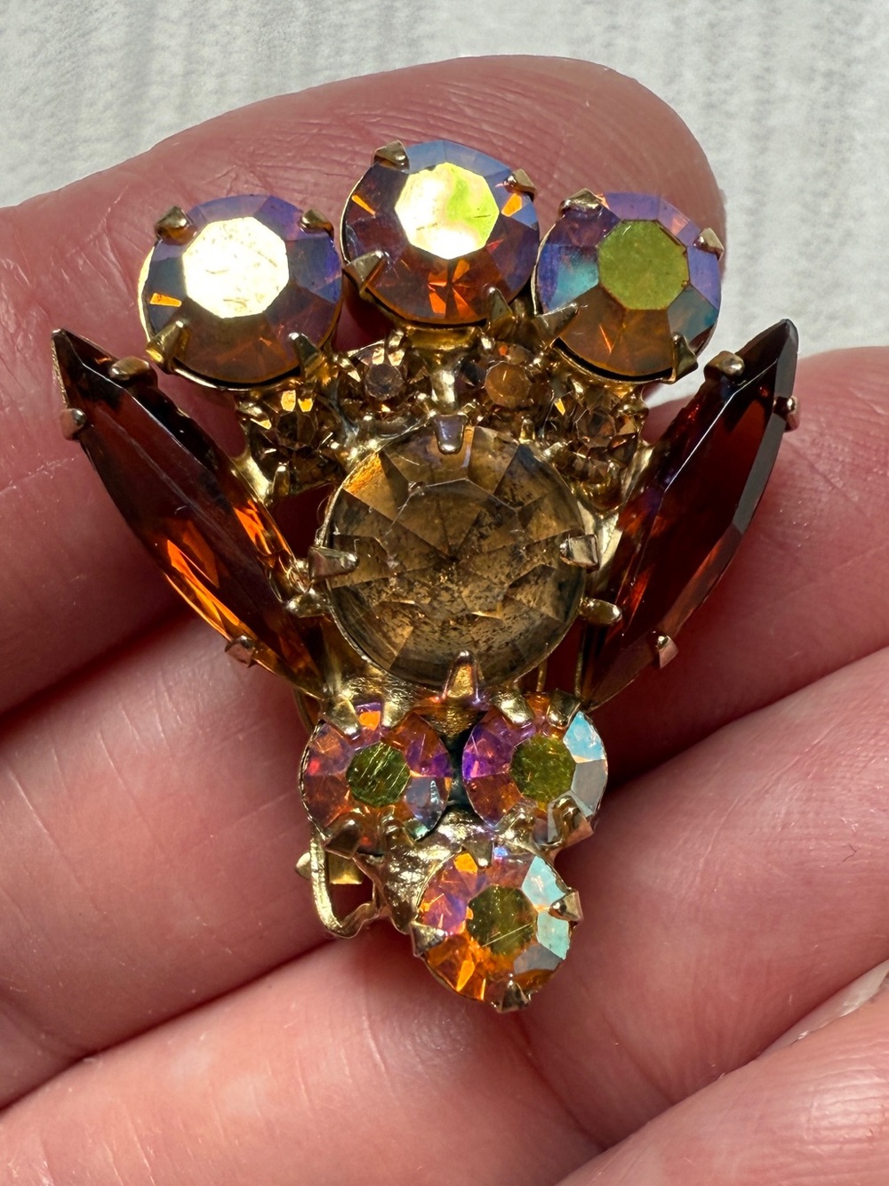 Juliana (?) style Clip-on Earring Single Aurora Borealis Rhinestone Harvesting - Picture 4 of 8